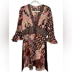 Wayan Cotton Dress with Tie and Sequins Brown Size